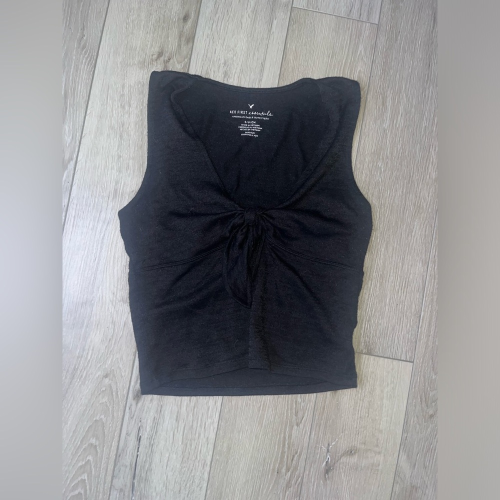 Black Tie-Front Tank Top